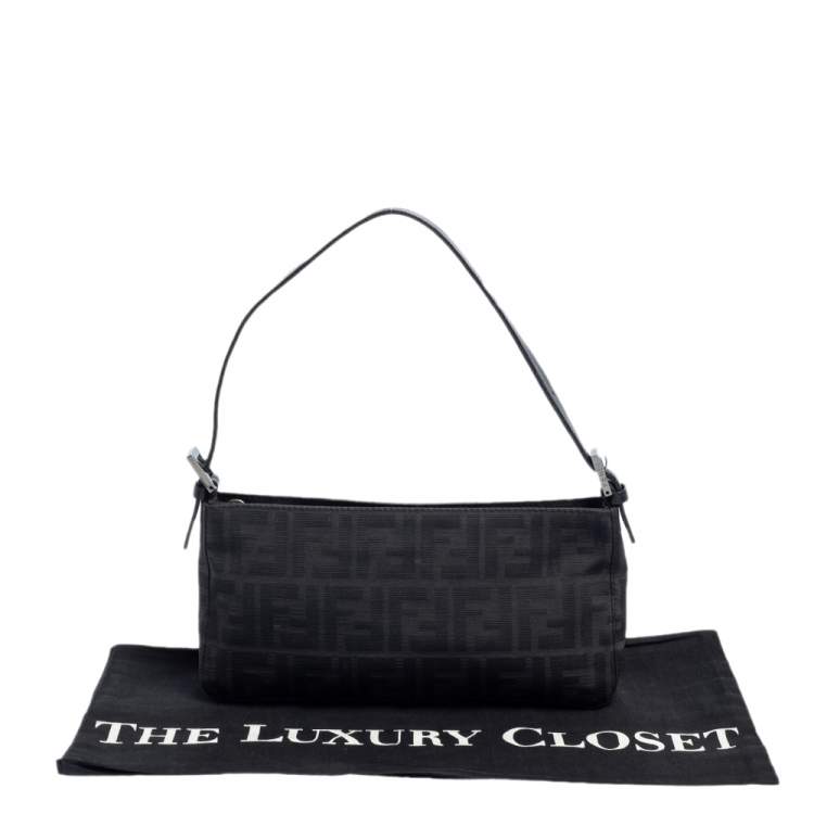 Pre Owned Fendi Black Zucca Canvas Pochette Bag