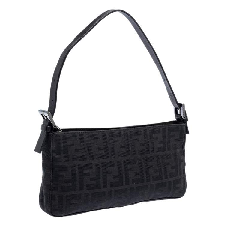 Pre Owned Fendi Black Zucca Canvas Pochette Bag