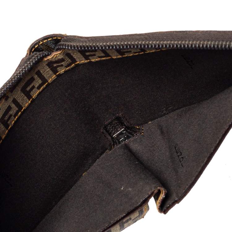 Pre Owned Fendi Brown/Beige Zucchino Canvas Zip Around Compact Wallet