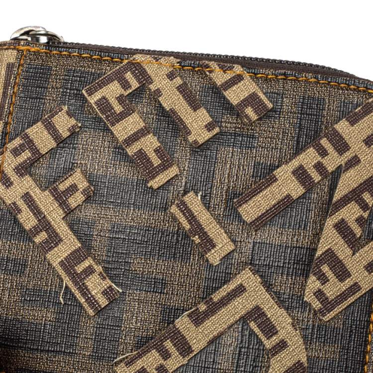 Pre Owned Fendi Brown/Beige Zucchino Canvas Zip Around Compact Wallet