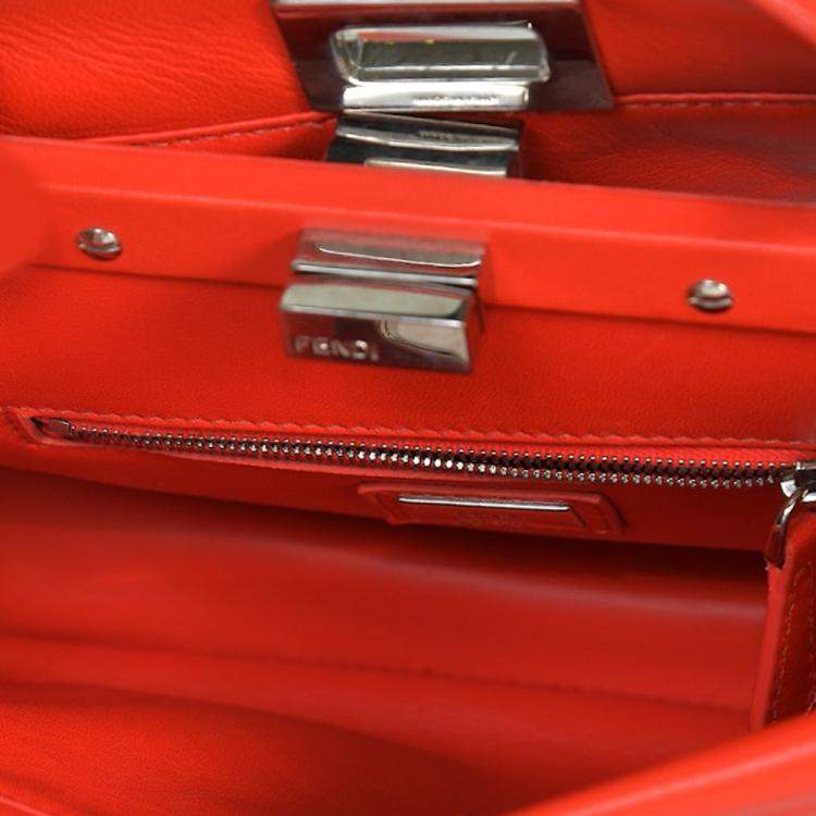 Pre Owned Fendi Orange Leather Mini Peekaboo Bag
