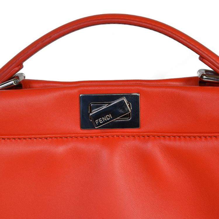Pre Owned Fendi Orange Leather Mini Peekaboo Bag