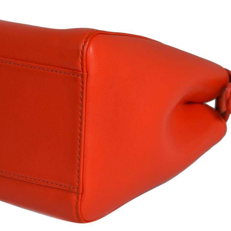 Pre Owned Fendi Orange Leather Mini Peekaboo Bag