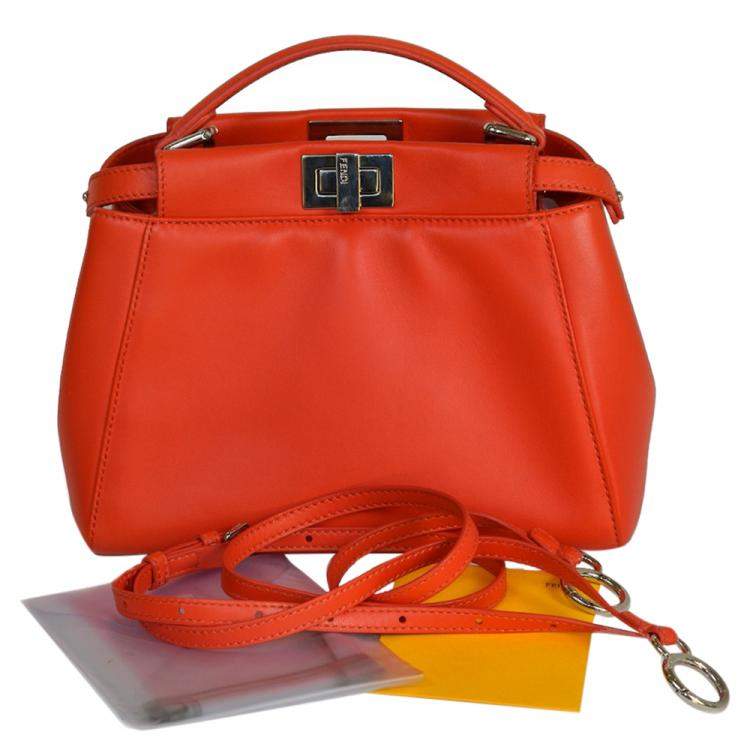 Pre Owned Fendi Orange Leather Mini Peekaboo Bag