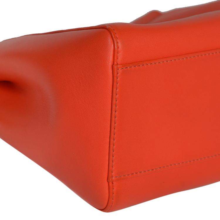 Pre Owned Fendi Orange Leather Mini Peekaboo Bag