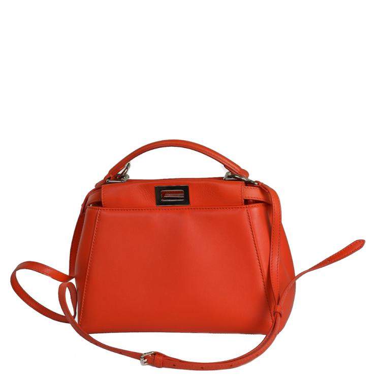 Pre Owned Fendi Orange Leather Mini Peekaboo Bag