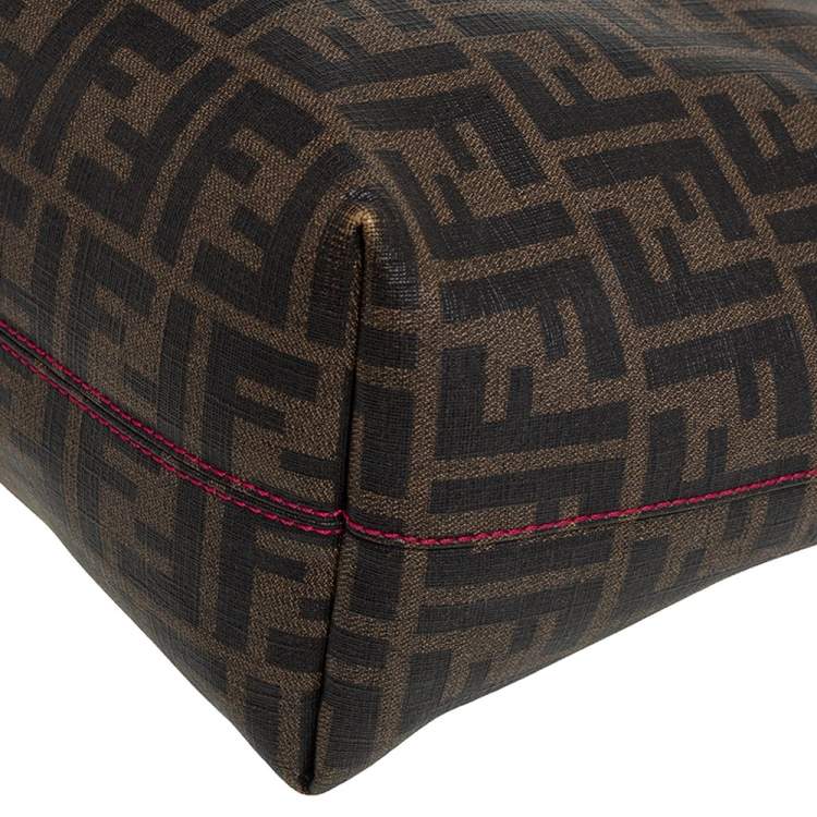 Pre Owned Fendi Tobacco Zucca Coated Canvas Small Roll Shopper Tote