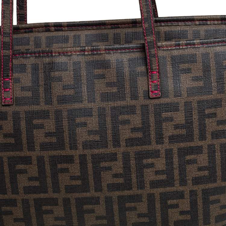 Pre Owned Fendi Tobacco Zucca Coated Canvas Small Roll Shopper Tote