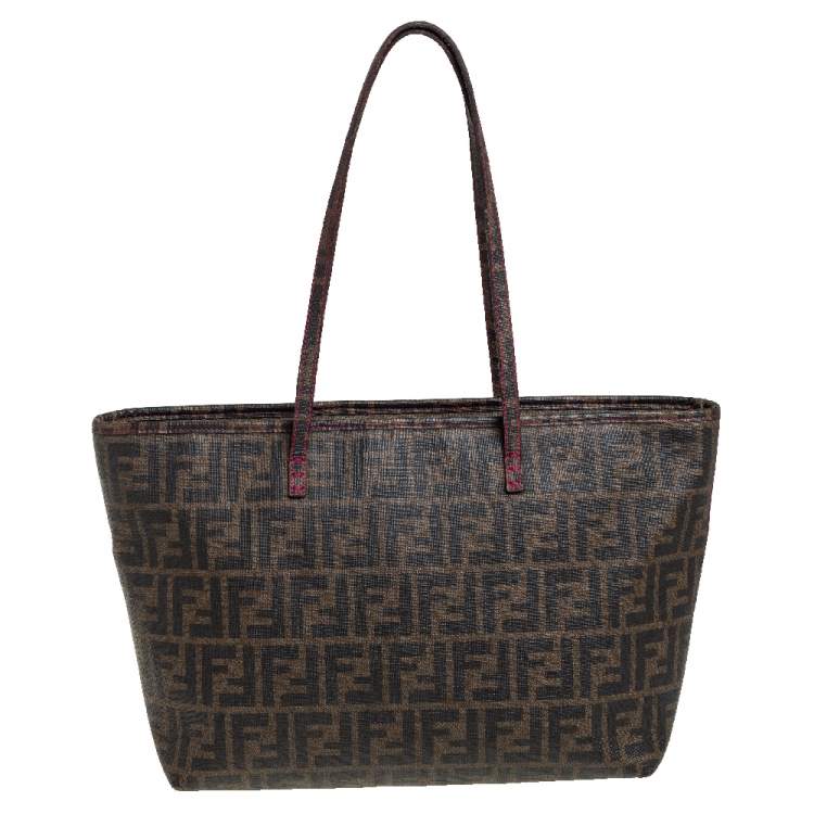 Pre Owned Fendi Tobacco Zucca Coated Canvas Small Roll Shopper Tote