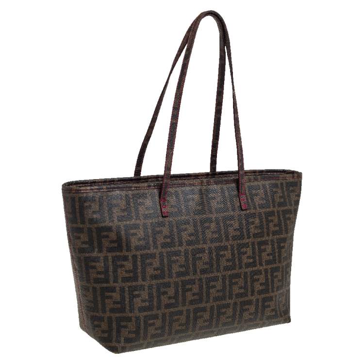 Pre Owned Fendi Tobacco Zucca Coated Canvas Small Roll Shopper Tote