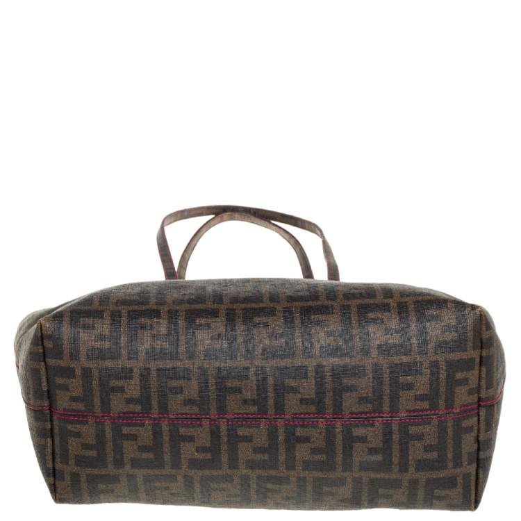 Pre Owned Fendi Tobacco Zucca Coated Canvas Small Roll Shopper Tote