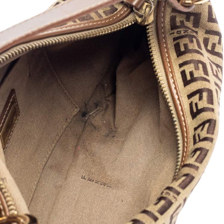 Pre Owned Fendi Brown Zucchino Print Canvas and Leather Small Chef Bag
