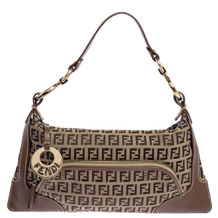Pre Owned Fendi Brown Zucchino Print Canvas and Leather Small Chef Bag
