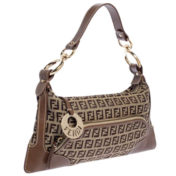 Pre Owned Fendi Brown Zucchino Print Canvas and Leather Small Chef Bag