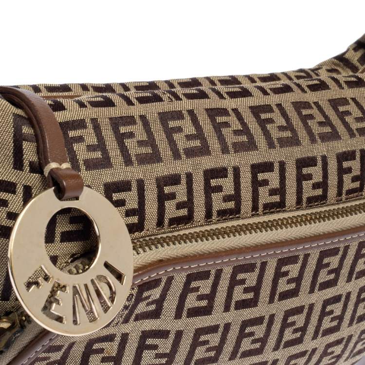 Pre Owned Fendi Brown Zucchino Print Canvas and Leather Small Chef Bag