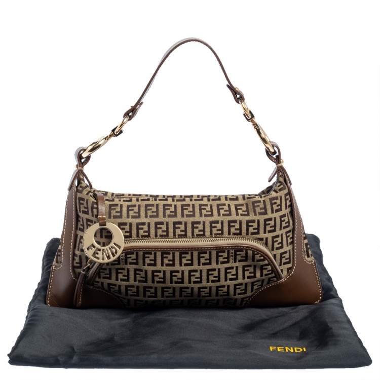 Pre Owned Fendi Brown Zucchino Print Canvas and Leather Small Chef Bag
