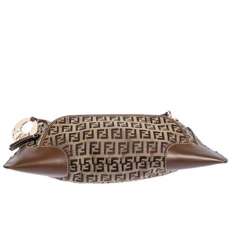 Pre Owned Fendi Brown Zucchino Print Canvas and Leather Small Chef Bag