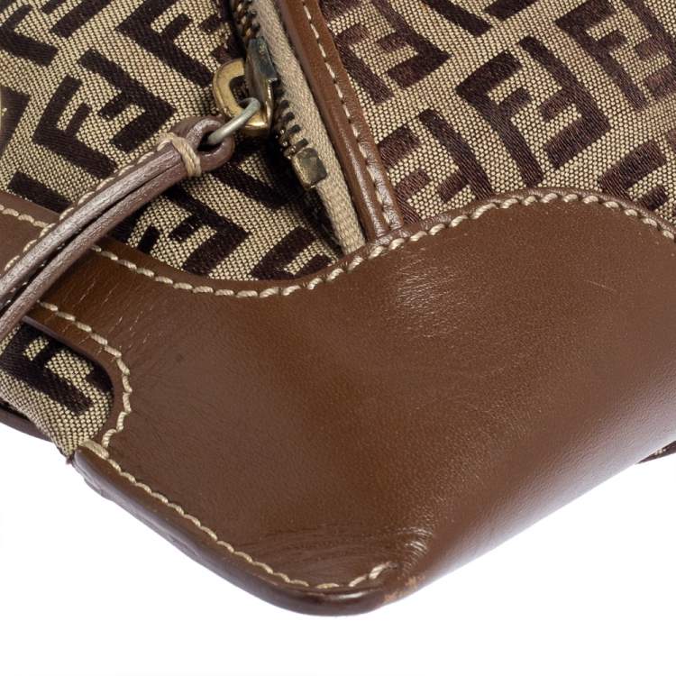 Pre Owned Fendi Brown Zucchino Print Canvas and Leather Small Chef Bag