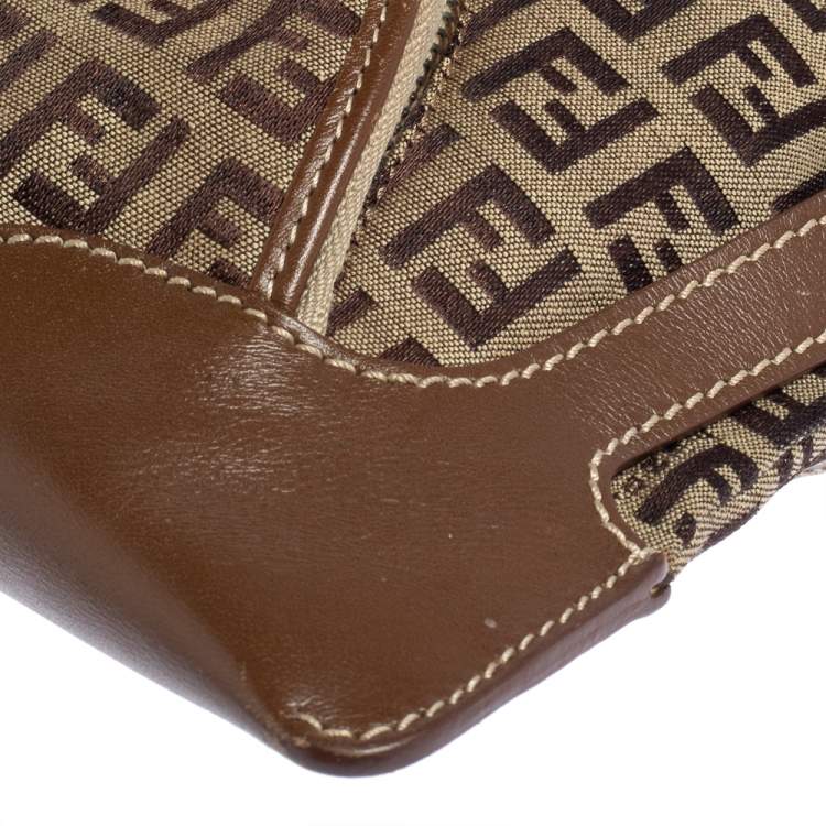 Pre Owned Fendi Brown Zucchino Print Canvas and Leather Small Chef Bag