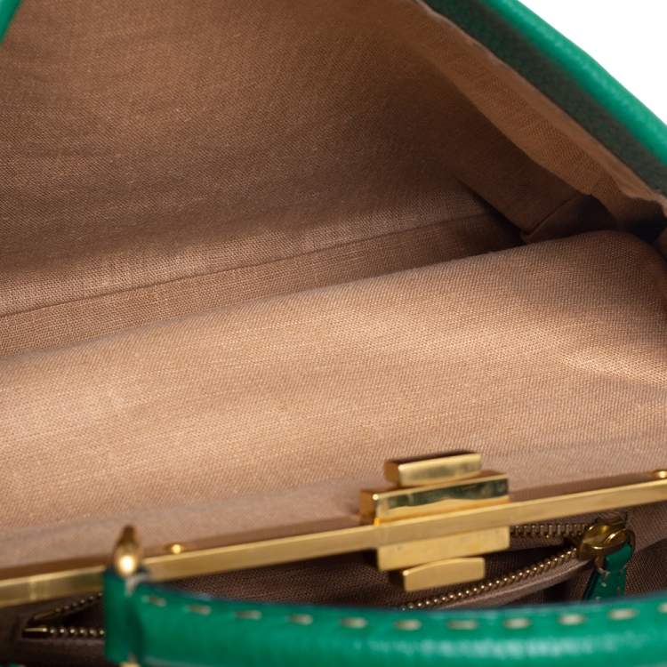 Pre Owned Fendi Green Selleria Leather Large Peekaboo Top Handle Bag