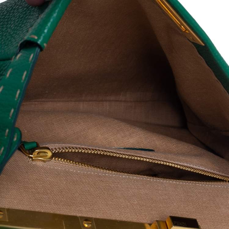 Pre Owned Fendi Green Selleria Leather Large Peekaboo Top Handle Bag