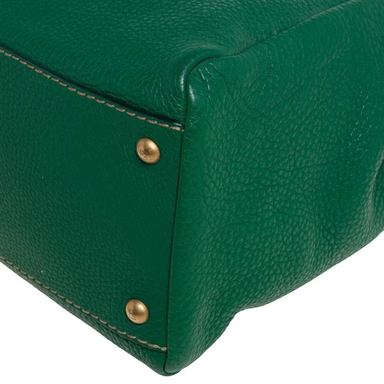 Pre Owned Fendi Green Selleria Leather Large Peekaboo Top Handle Bag