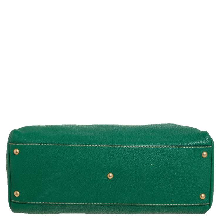 Pre Owned Fendi Green Selleria Leather Large Peekaboo Top Handle Bag