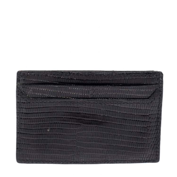 Pre Owned Fendi Black Lizard Embossed Leather Card Holder 