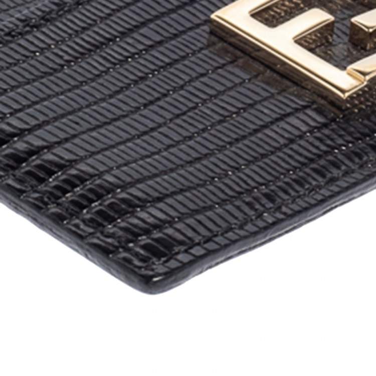 Pre Owned Fendi Black Lizard Embossed Leather Card Holder 