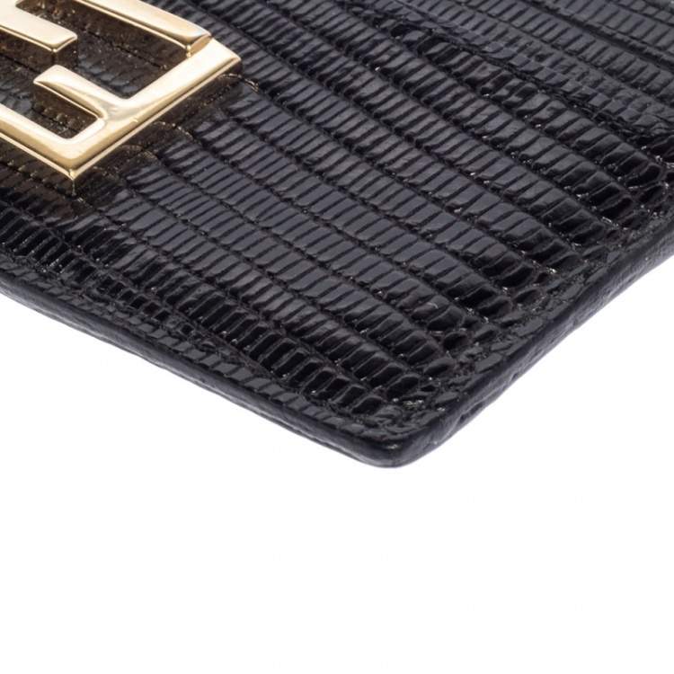 Pre Owned Fendi Black Lizard Embossed Leather Card Holder 