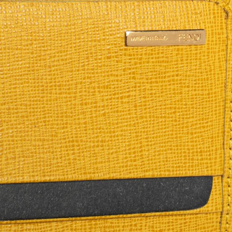 Pre Owned Fendi Yellow Leather Elite Continental Wallet