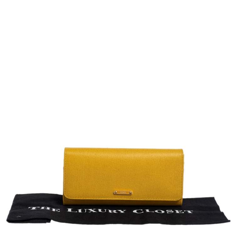 Pre Owned Fendi Yellow Leather Elite Continental Wallet