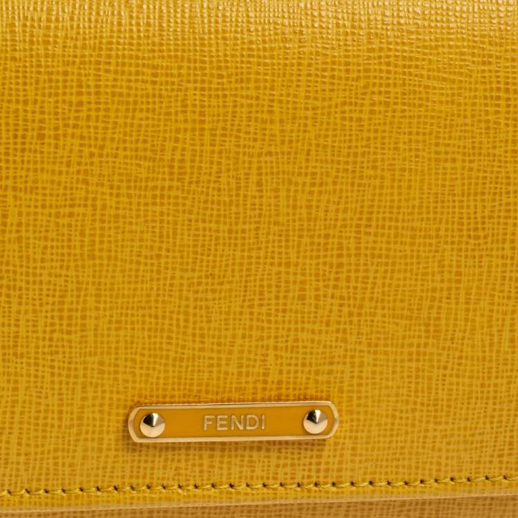Pre Owned Fendi Yellow Leather Elite Continental Wallet