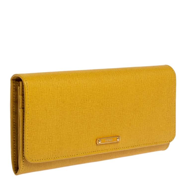 Pre Owned Fendi Yellow Leather Elite Continental Wallet