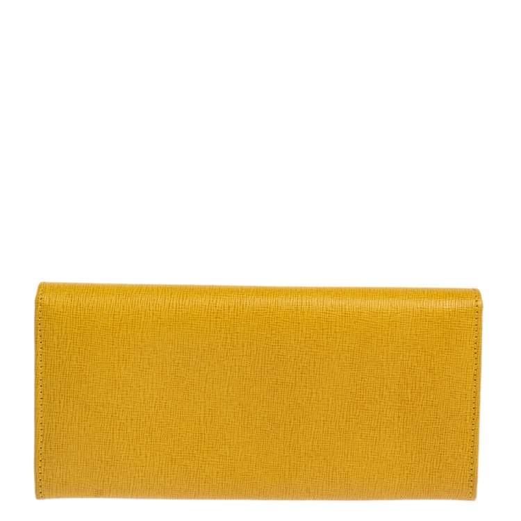 Pre Owned Fendi Yellow Leather Elite Continental Wallet