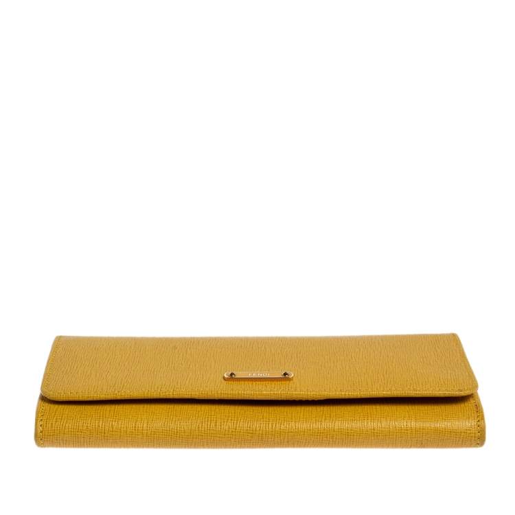 Pre Owned Fendi Yellow Leather Elite Continental Wallet