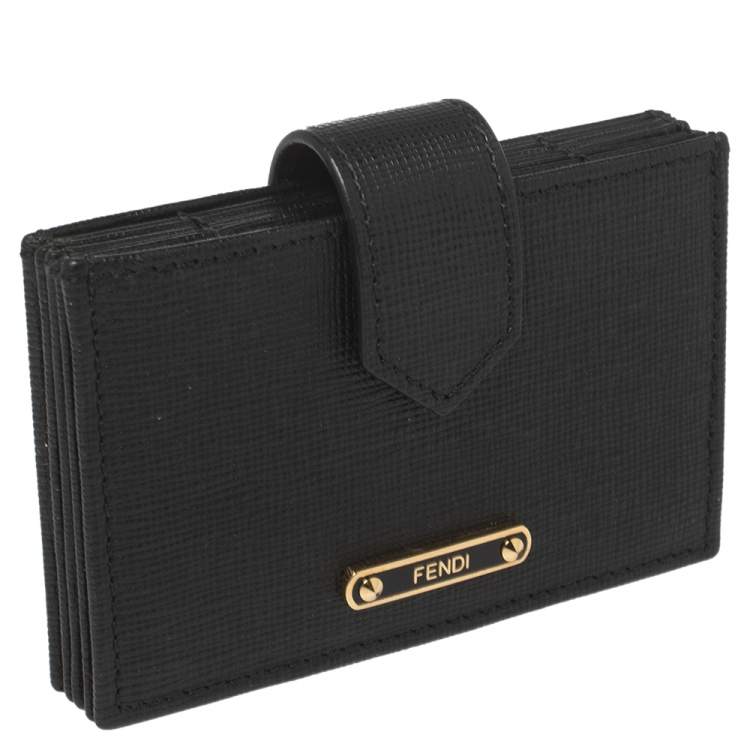 Pre Owned Fendi Black Leather Elite Card Holder
