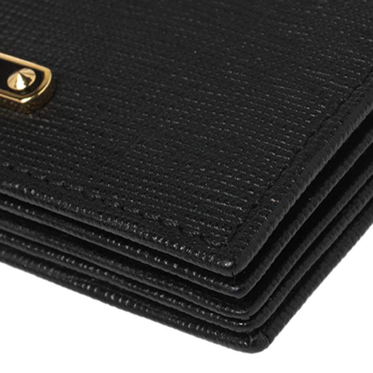Pre Owned Fendi Black Leather Elite Card Holder