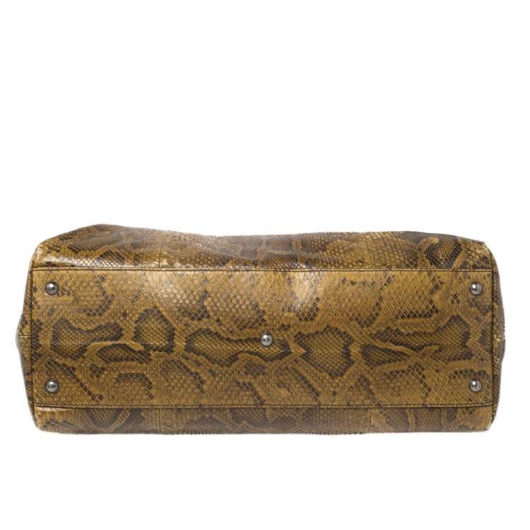 Pre Owned Fendi Brown Python Large Peekaboo Top Handle Bag