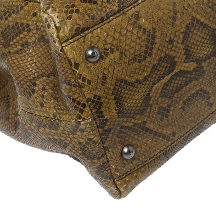 Pre Owned Fendi Brown Python Large Peekaboo Top Handle Bag