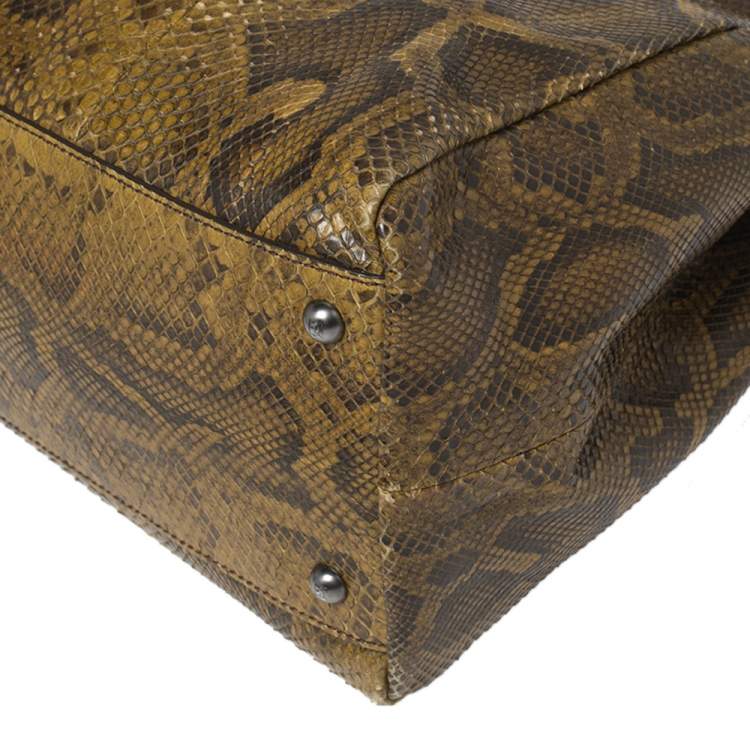 Pre Owned Fendi Brown Python Large Peekaboo Top Handle Bag