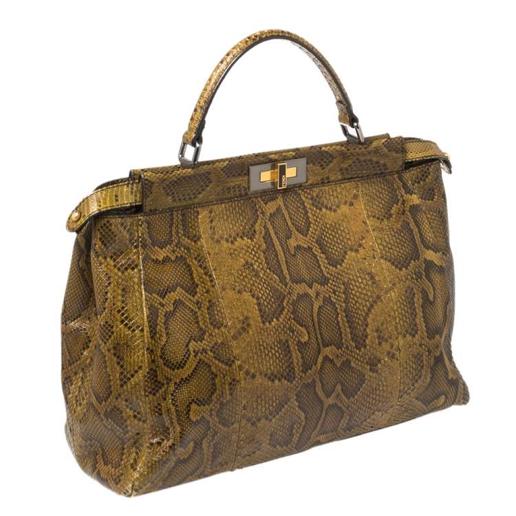 Pre Owned Fendi Brown Python Large Peekaboo Top Handle Bag