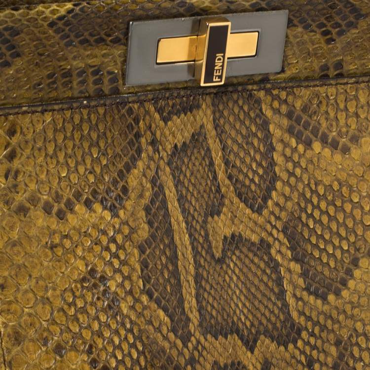 Pre Owned Fendi Brown Python Large Peekaboo Top Handle Bag
