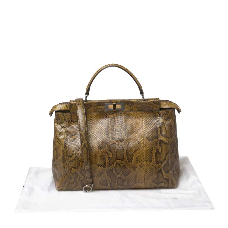 Pre Owned Fendi Brown Python Large Peekaboo Top Handle Bag