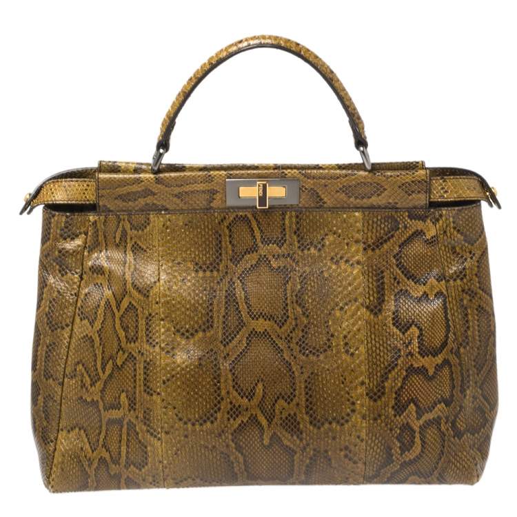 Pre Owned Fendi Brown Python Large Peekaboo Top Handle Bag