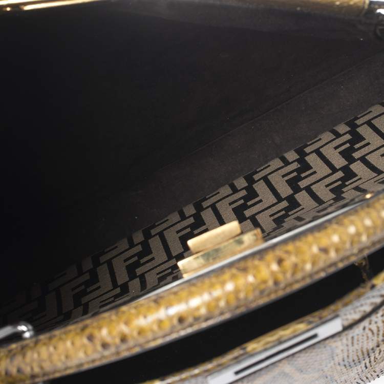 Pre Owned Fendi Brown Python Large Peekaboo Top Handle Bag
