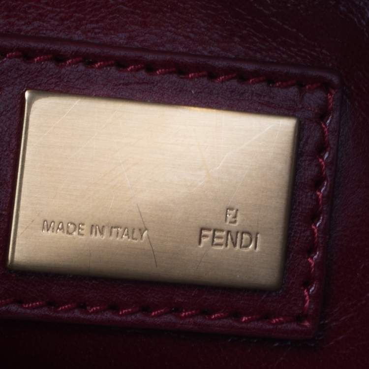 Pre Owned Fendi Brown/Burgundy Calf Hair and Leather Medium Peekaboo Top Handle Bag