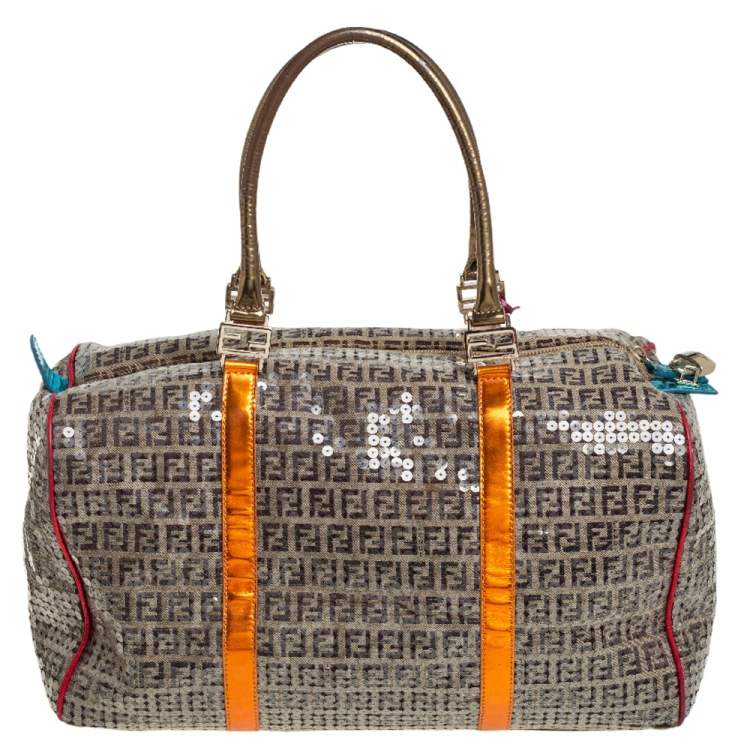 Pre Owned Fendi Multicolor Zucchino Canvas/Sequin Overnight Duffel Bag