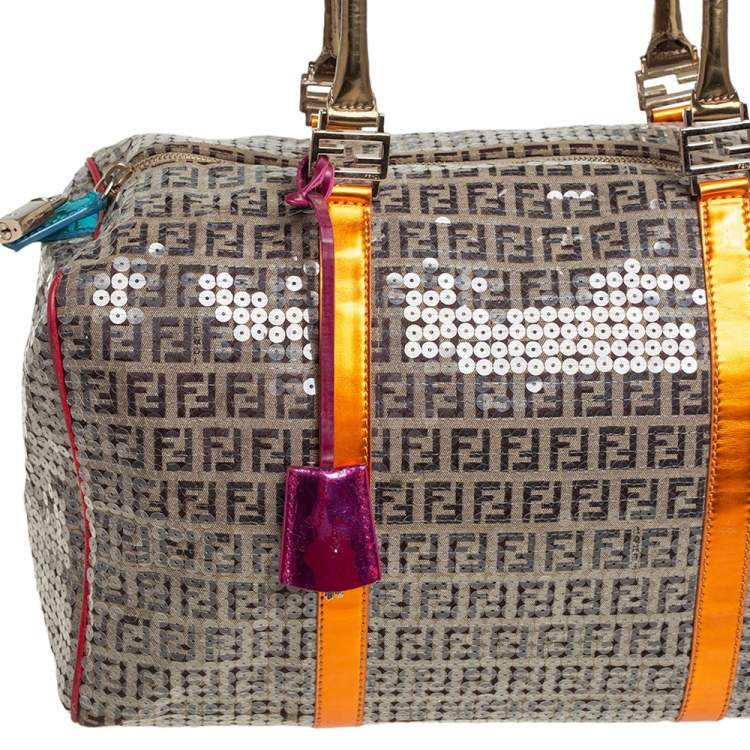 Pre Owned Fendi Multicolor Zucchino Canvas/Sequin Overnight Duffel Bag