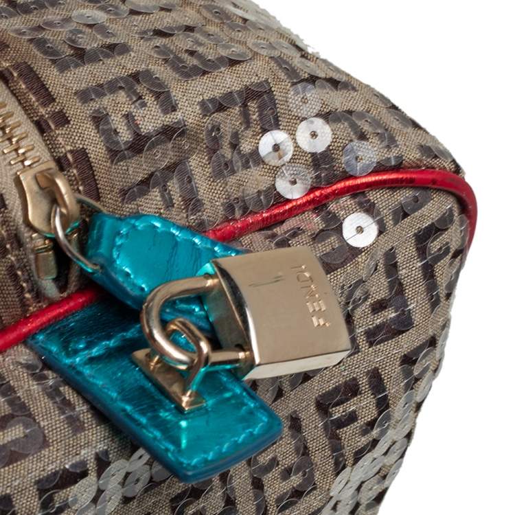 Pre Owned Fendi Multicolor Zucchino Canvas/Sequin Overnight Duffel Bag